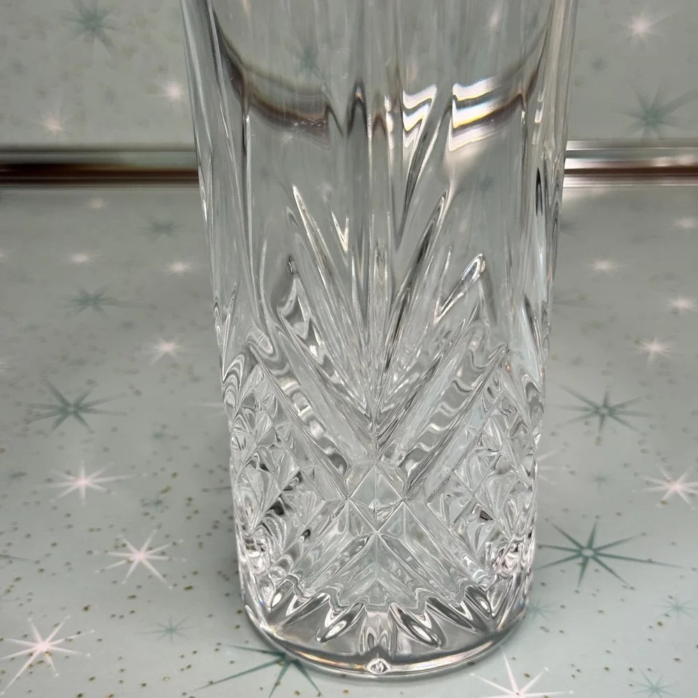 Set of 2 Crystal Highball Glasses Cut Starburst Pattern Vintage Barware 6 inches